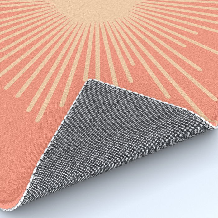 Mid Century Modern Minimalist Sunburst in Salmon Blush Pink and Cream Rug Gallery Image 4