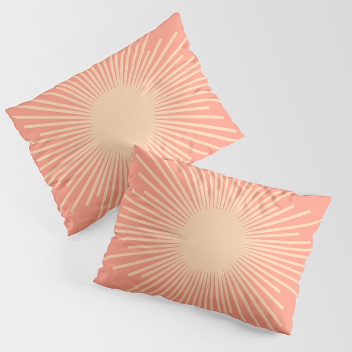 Mid Century Modern Minimalist Sunburst in Salmon Blush Pink and Cream Pillow Sham Gallery Image 3