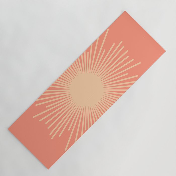 Mid Century Modern Minimalist Sunburst in Salmon Blush Pink and Cream Yoga Mat Gallery Image 1