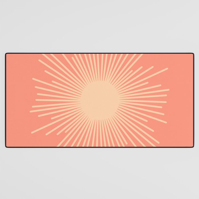 Mid Century Modern Minimalist Sunburst in Salmon Blush Pink and Cream Desk Mat Gallery Image 3