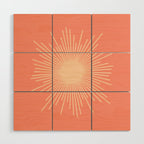 Mid Century Modern Minimalist Sunburst in Salmon Blush Pink and Cream Wood Wall Art Gallery Image 1