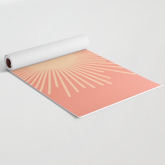 Mid Century Modern Minimalist Sunburst in Salmon Blush Pink and Cream Yoga Mat Gallery Image 2