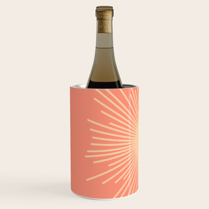 Mid Century Modern Minimalist Sunburst in Salmon Blush Pink and Cream Wine Chiller Gallery Image 2