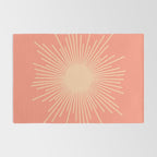 Mid Century Modern Minimalist Sunburst in Salmon Blush Pink and Cream Rug Gallery Image 2