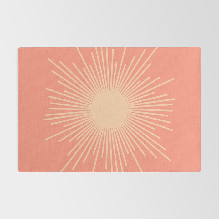 Mid Century Modern Minimalist Sunburst in Salmon Blush Pink and Cream Rug Gallery Image 2