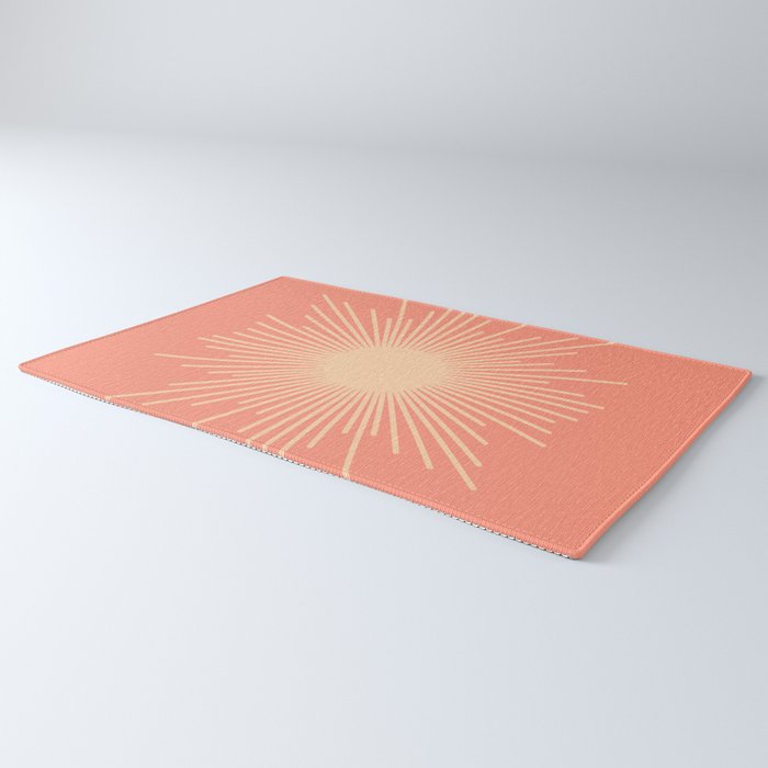 Mid Century Modern Minimalist Sunburst in Salmon Blush Pink and Cream Rug Gallery Image 3
