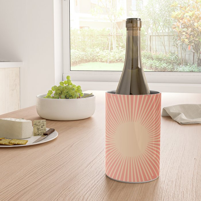 Mid Century Modern Minimalist Sunburst in Salmon Blush Pink and Cream Wine Chiller Gallery Image 4