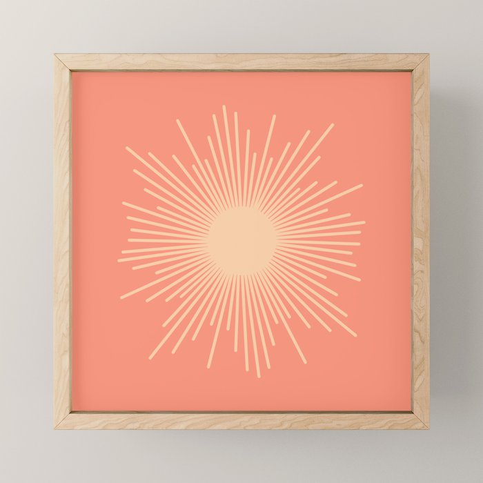 Mid Century Modern Minimalist Sunburst in Salmon Blush Pink and Cream Mini Art Print Gallery Image 1