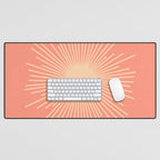 Mid Century Modern Minimalist Sunburst in Salmon Blush Pink and Cream Desk Mat Gallery Image 1