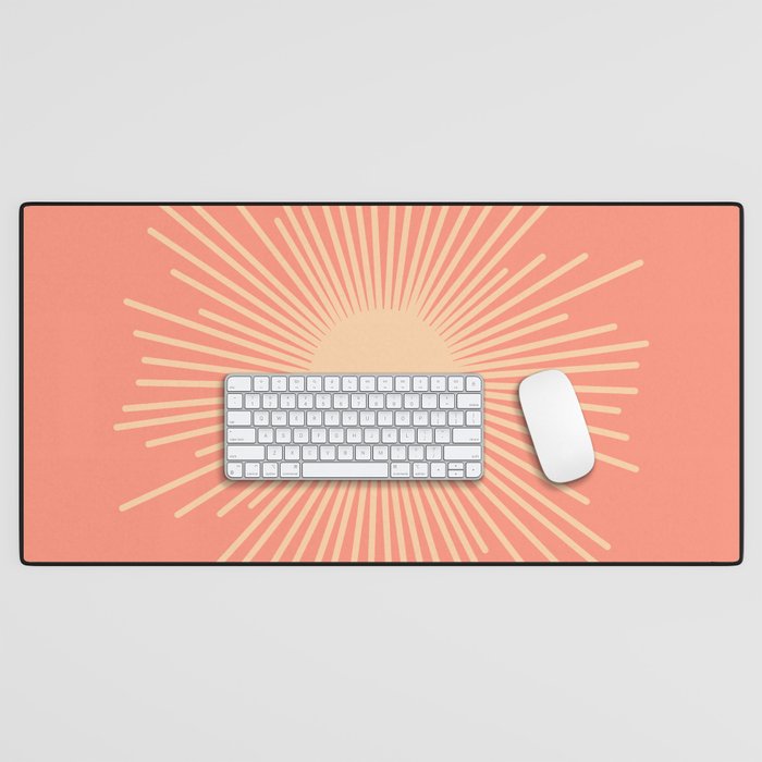 Mid Century Modern Minimalist Sunburst in Salmon Blush Pink and Cream Desk Mat Gallery Image 1