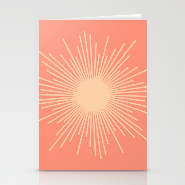 Mid Century Modern Minimalist Sunburst in Salmon Blush Pink and Cream Stationery Card Gallery Image 2