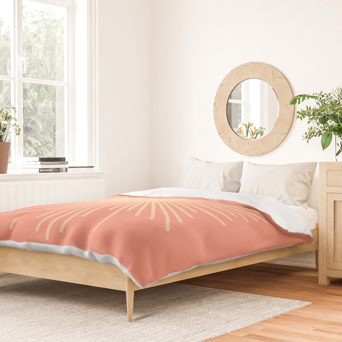 Mid Century Modern Minimalist Sunburst in Salmon Blush Pink and Cream Duvet Cover Gallery Image 2