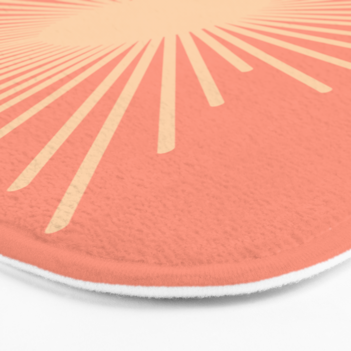 Mid Century Modern Minimalist Sunburst in Salmon Blush Pink and Cream Bath Mat Gallery Image 3