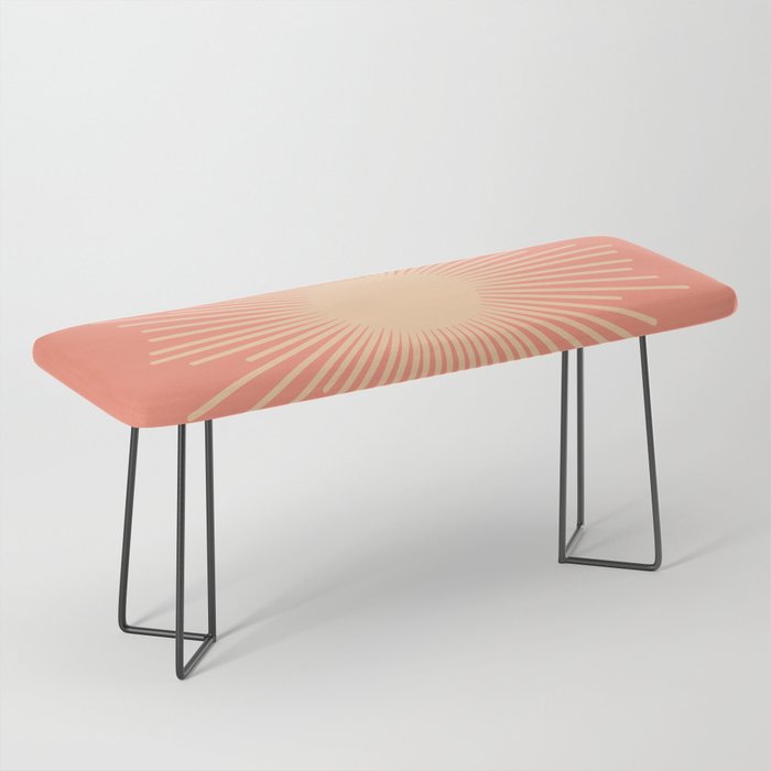 Mid Century Modern Minimalist Sunburst in Salmon Blush Pink and Cream Bench Gallery Image 1