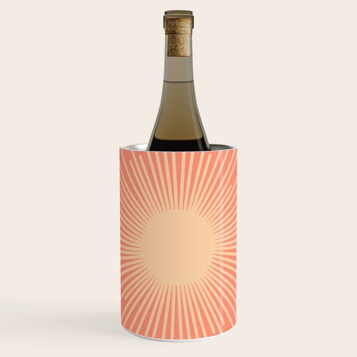 Mid Century Modern Minimalist Sunburst in Salmon Blush Pink and Cream Wine Chiller Gallery Image 1