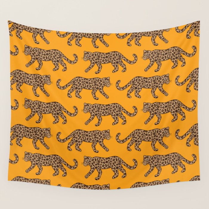 Kitty Parade - Classic Camel on Tangerine Wall Tapestry Gallery Image 4