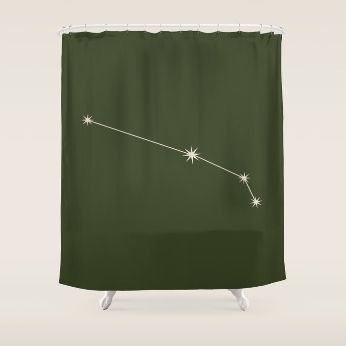 Aries Zodiac Star Constellation Line Art Moss Green Shower Curtain Gallery Image 1