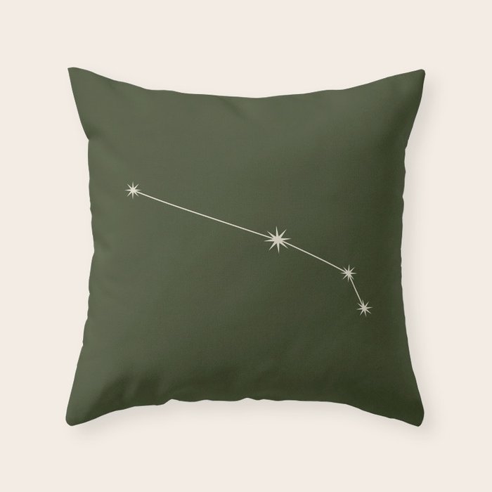 Aries Zodiac Star Constellation Line Art Moss Green Throw Pillow Gallery Image 1