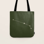 Aries Zodiac Star Constellation Line Art Moss Green Tote Bag Gallery Image 1