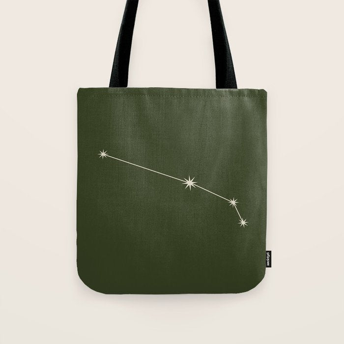 Aries Zodiac Star Constellation Line Art Moss Green Tote Bag Gallery Image 1