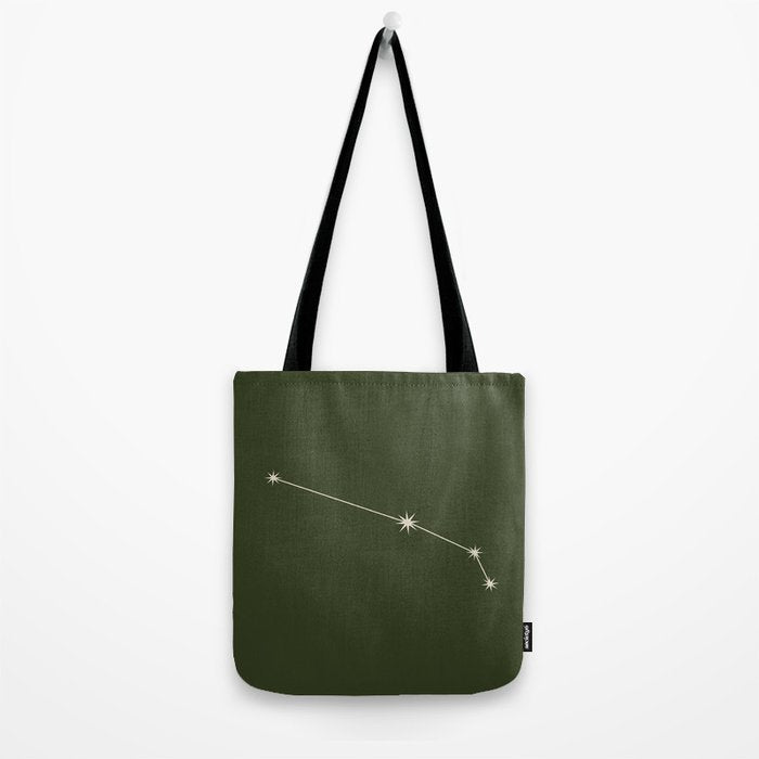 Aries Zodiac Star Constellation Line Art Moss Green Tote Bag Gallery Image 2