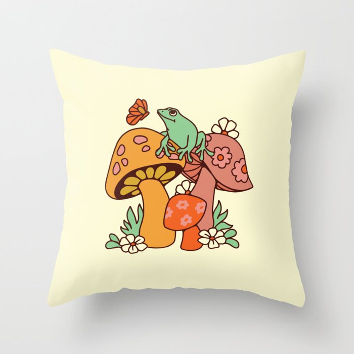 Mushroom Frog Throw Pillow Gallery Image 1