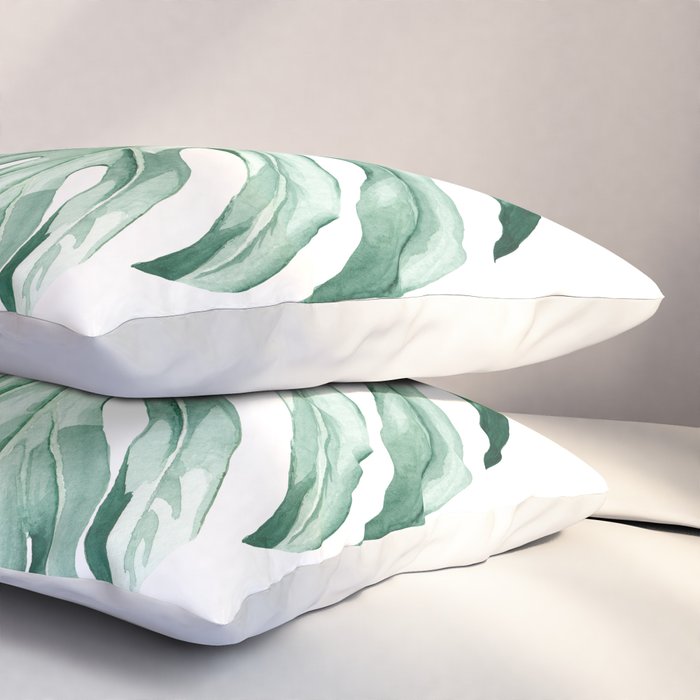 Watercolor monstera leaves Pillow Sham Gallery Image 3