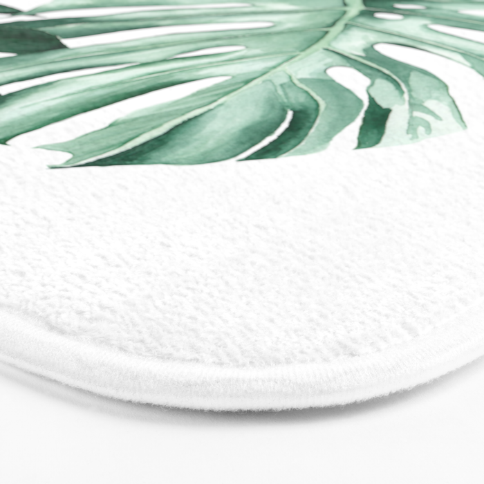 Watercolor monstera leaves Bath Mat Gallery Image 3
