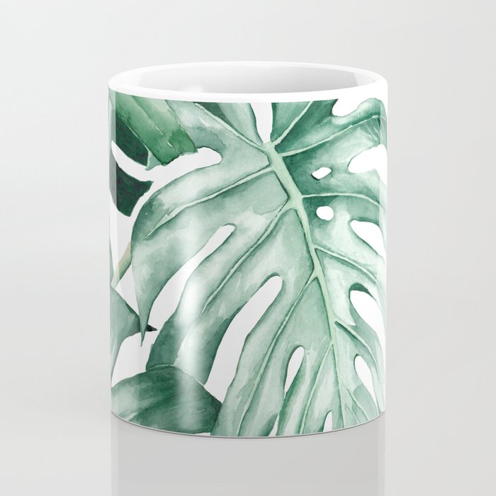 Watercolor monstera leaves Coffee Mug Gallery Image 4