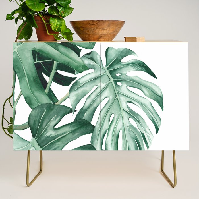 Watercolor monstera leaves Credenza Gallery Image 1