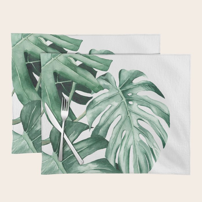 Watercolor monstera leaves Placemat Gallery Image 1