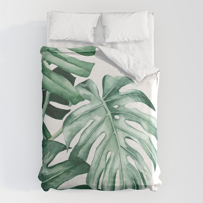 Watercolor monstera leaves Duvet Cover Gallery Image 6