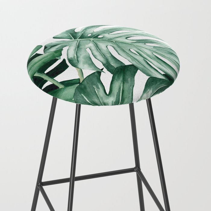 Watercolor monstera leaves Stool Gallery Image 2