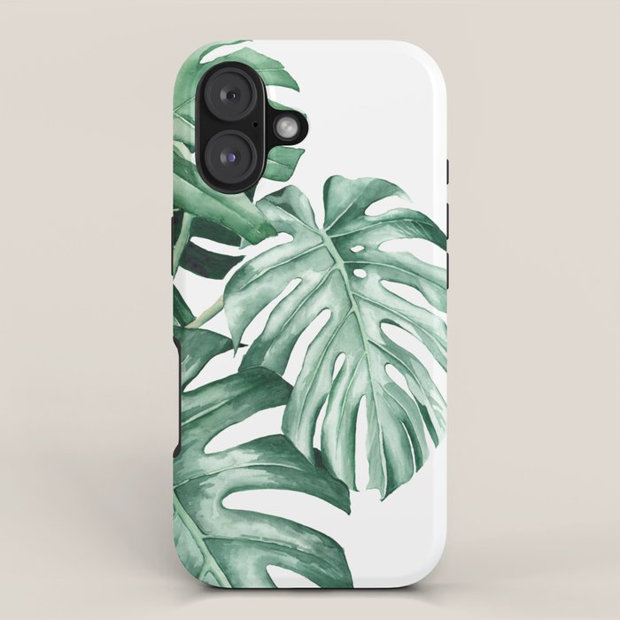 Watercolor monstera leaves iPhone Case Gallery Image 1