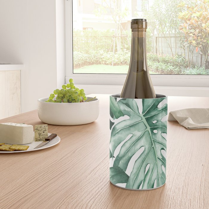 Watercolor monstera leaves Wine Chiller Gallery Image 4