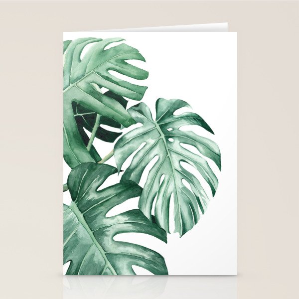 Watercolor monstera leaves Stationery Card Gallery Image 1