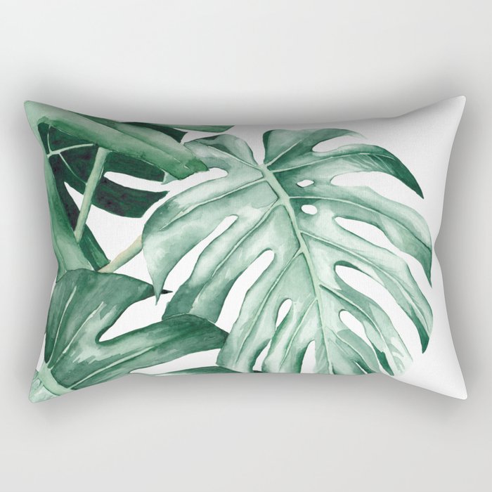 Watercolor monstera leaves Rectangular Pillow Gallery Image 1