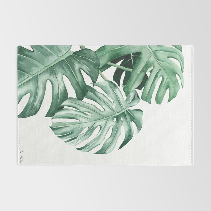 Watercolor monstera leaves Rug Gallery Image 2