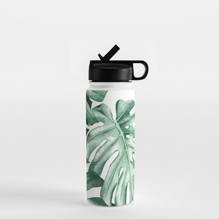 Watercolor monstera leaves Water Bottle Gallery Image 1
