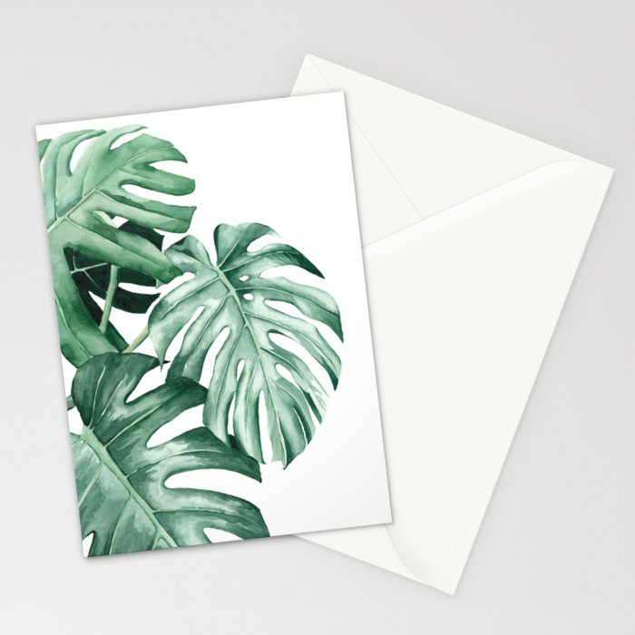 Watercolor monstera leaves Stationery Card Gallery Image 2