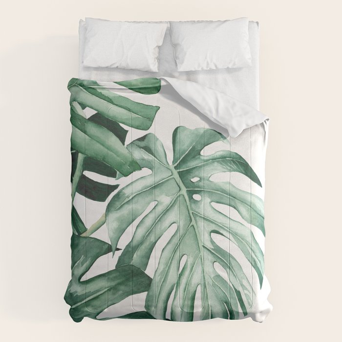 Watercolor monstera leaves Comforter Gallery Image 1