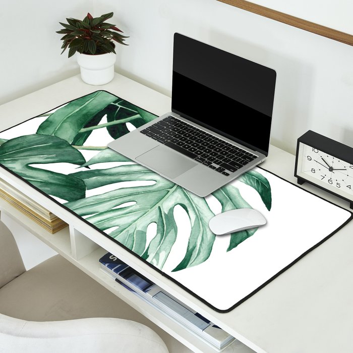 Watercolor monstera leaves Desk Mat Gallery Image 2