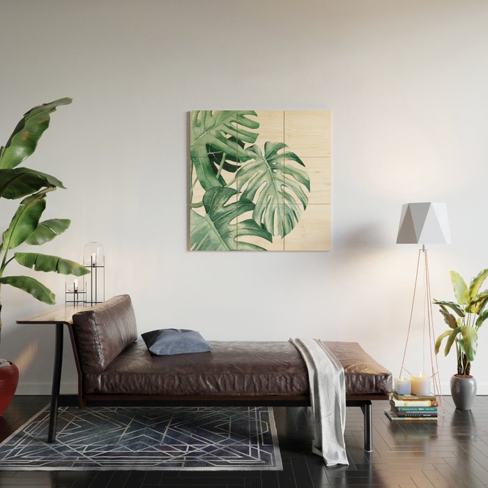 Watercolor monstera leaves Wood Wall Art Gallery Image 2