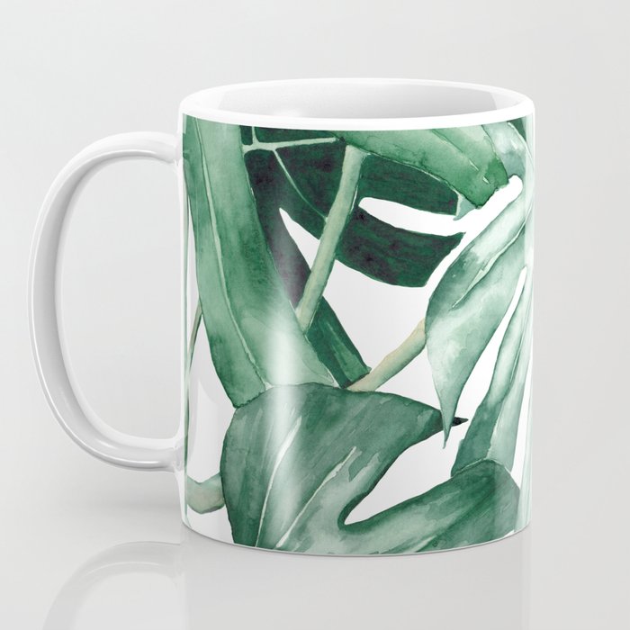 Watercolor monstera leaves Coffee Mug Gallery Image 3