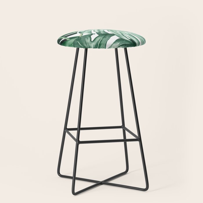 Watercolor monstera leaves Stool Gallery Image 1