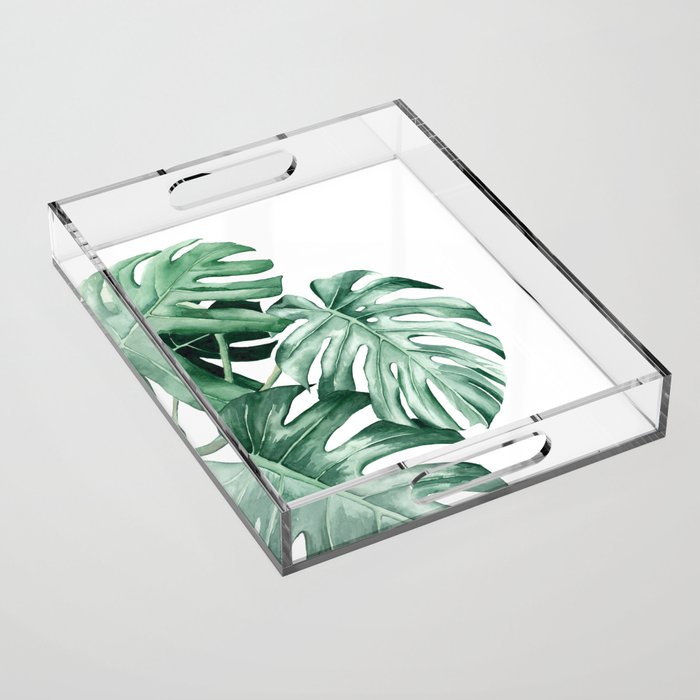 Watercolor monstera leaves Acrylic Tray Gallery Image 1