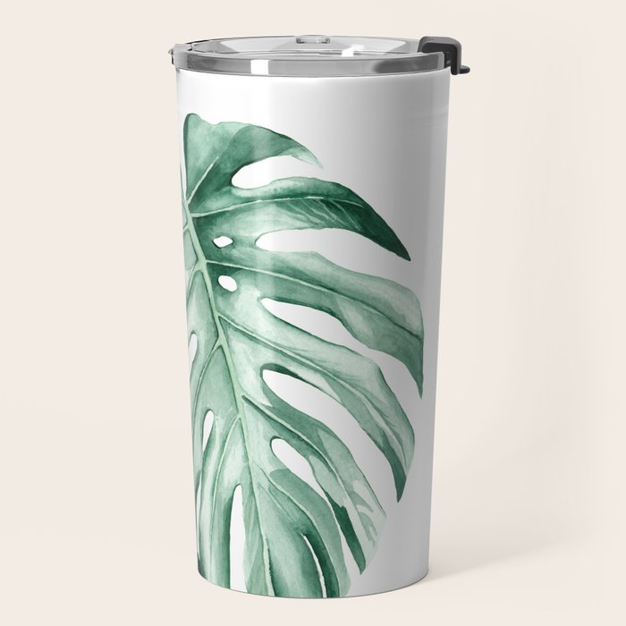 Watercolor monstera leaves Travel Mug Gallery Image 2