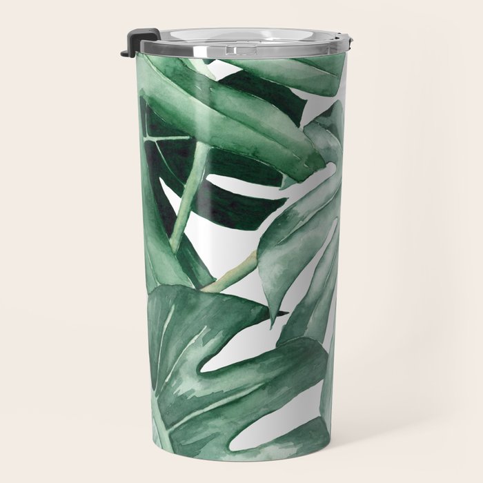 Watercolor monstera leaves Travel Mug Gallery Image 3