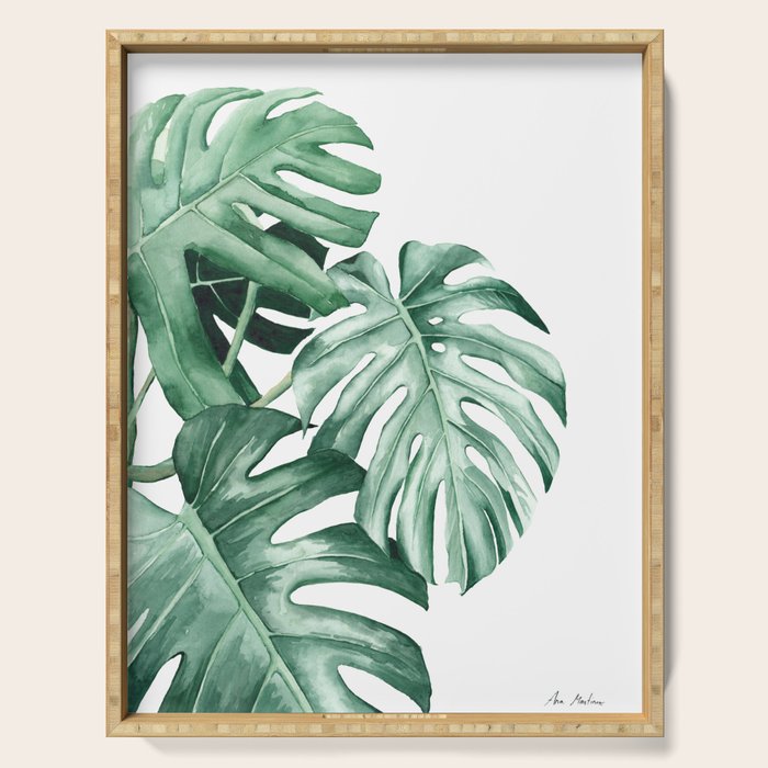 Watercolor monstera leaves Serving Tray Gallery Image 1