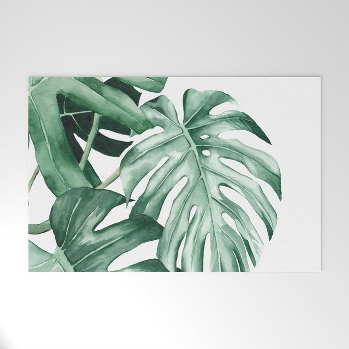 Watercolor monstera leaves Welcome Mat Gallery Image 1